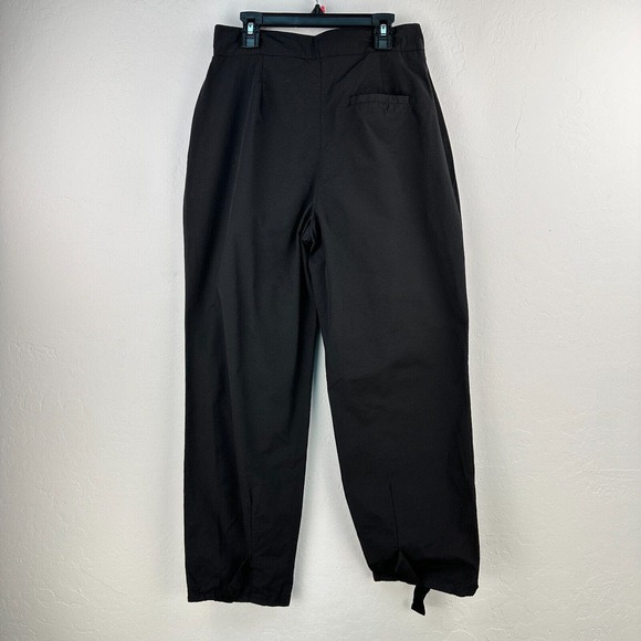 Oak + Fort Pants Womens 2 Black Pleated Tapered Leg Stretch Hem Belted - Picture 2 of 8